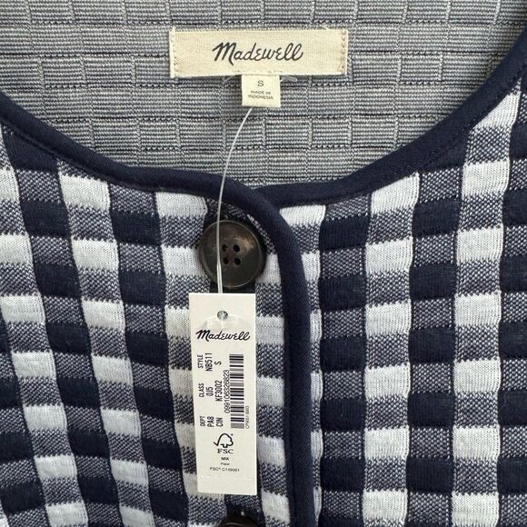 NWT Madewell (Re)sourced Gingham Quilted Tie Jacket in Classic Indigo - Picture 6 of 9